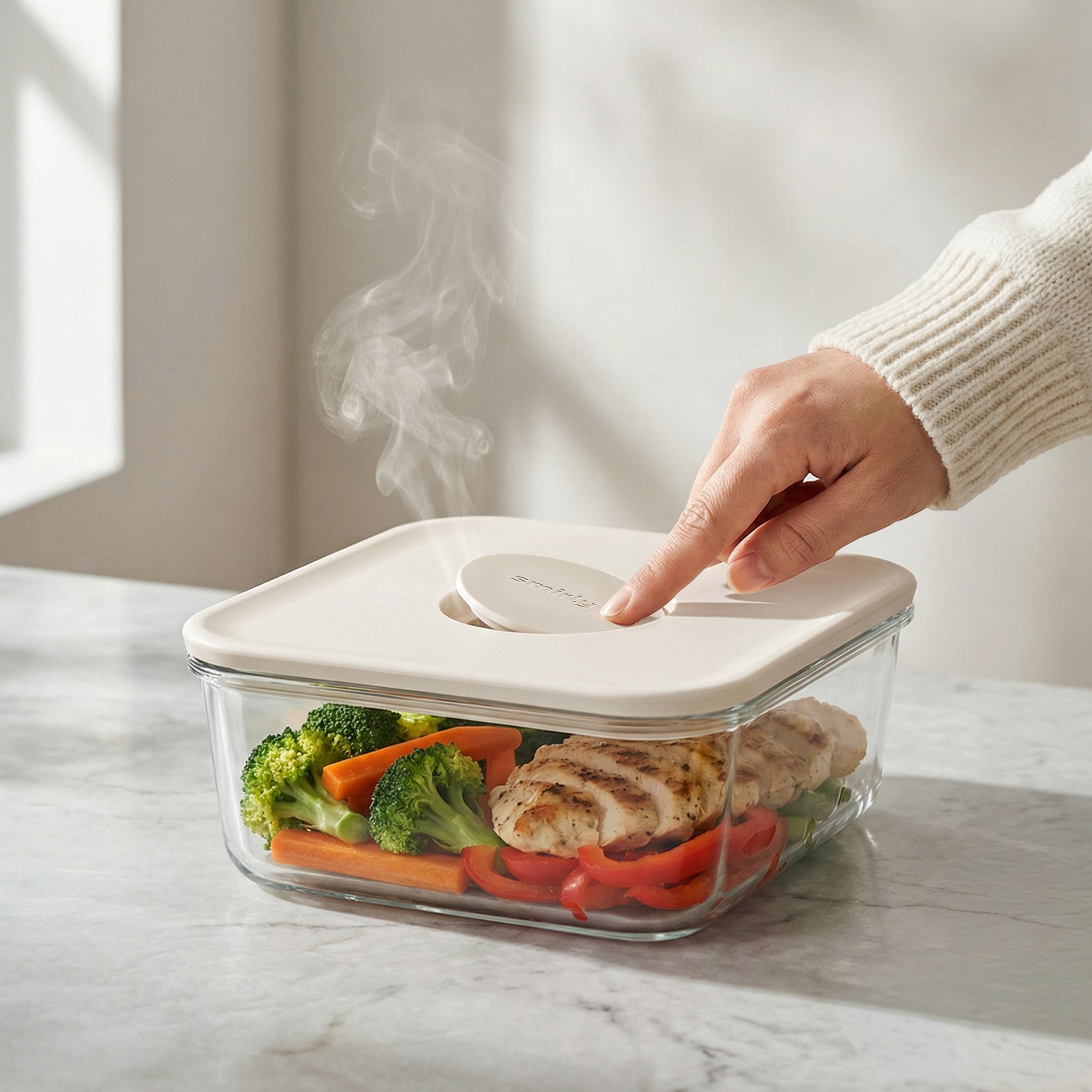 Glass Food Container - Cream White