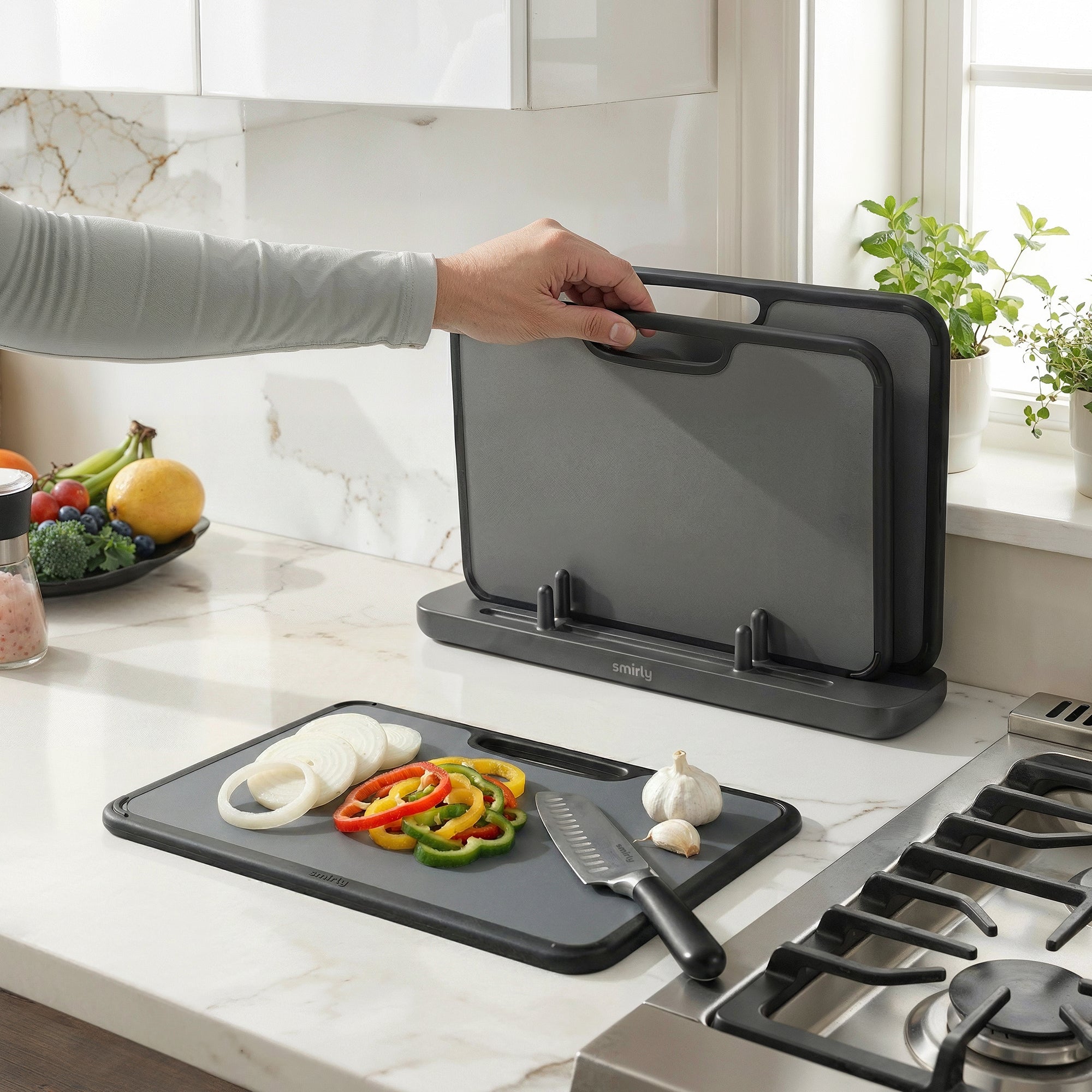 Plastic Cutting Board Set - Dark Grey