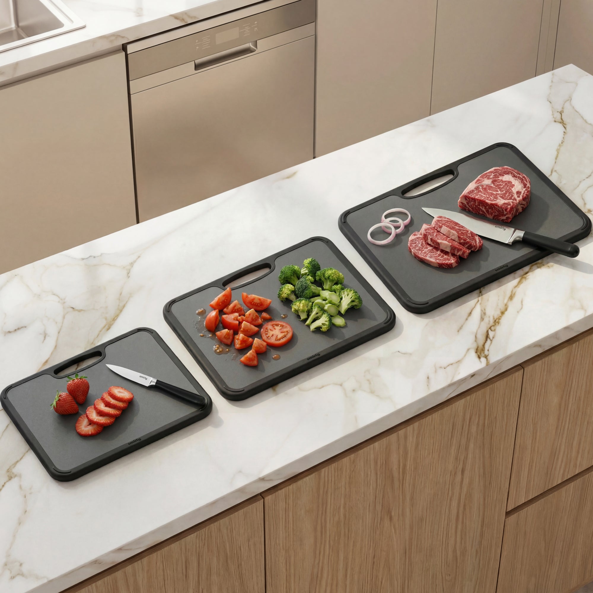Plastic Cutting Board Set - Dark Grey
