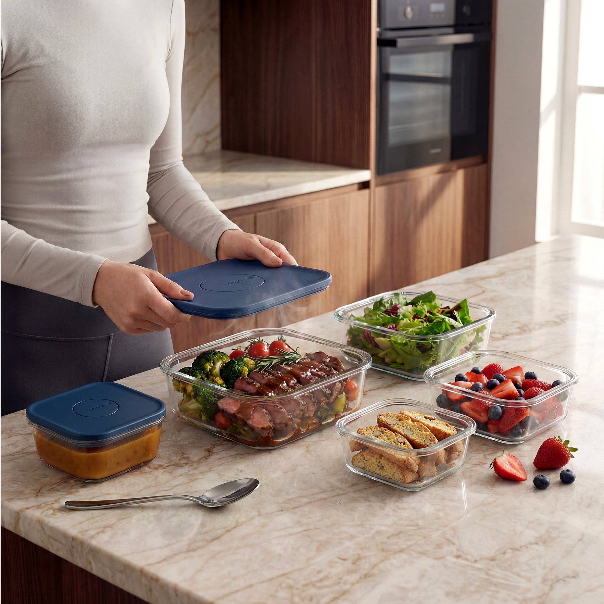 Glass Food Container - Blue