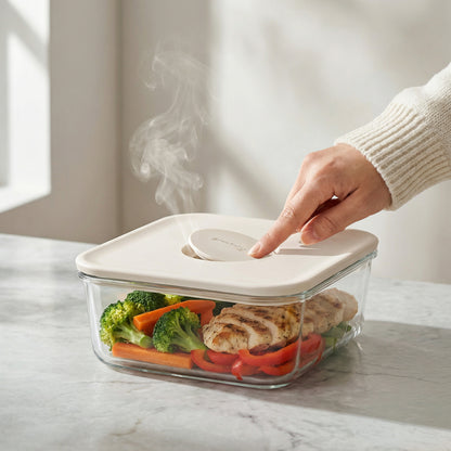 Glass Food Container - Cream White