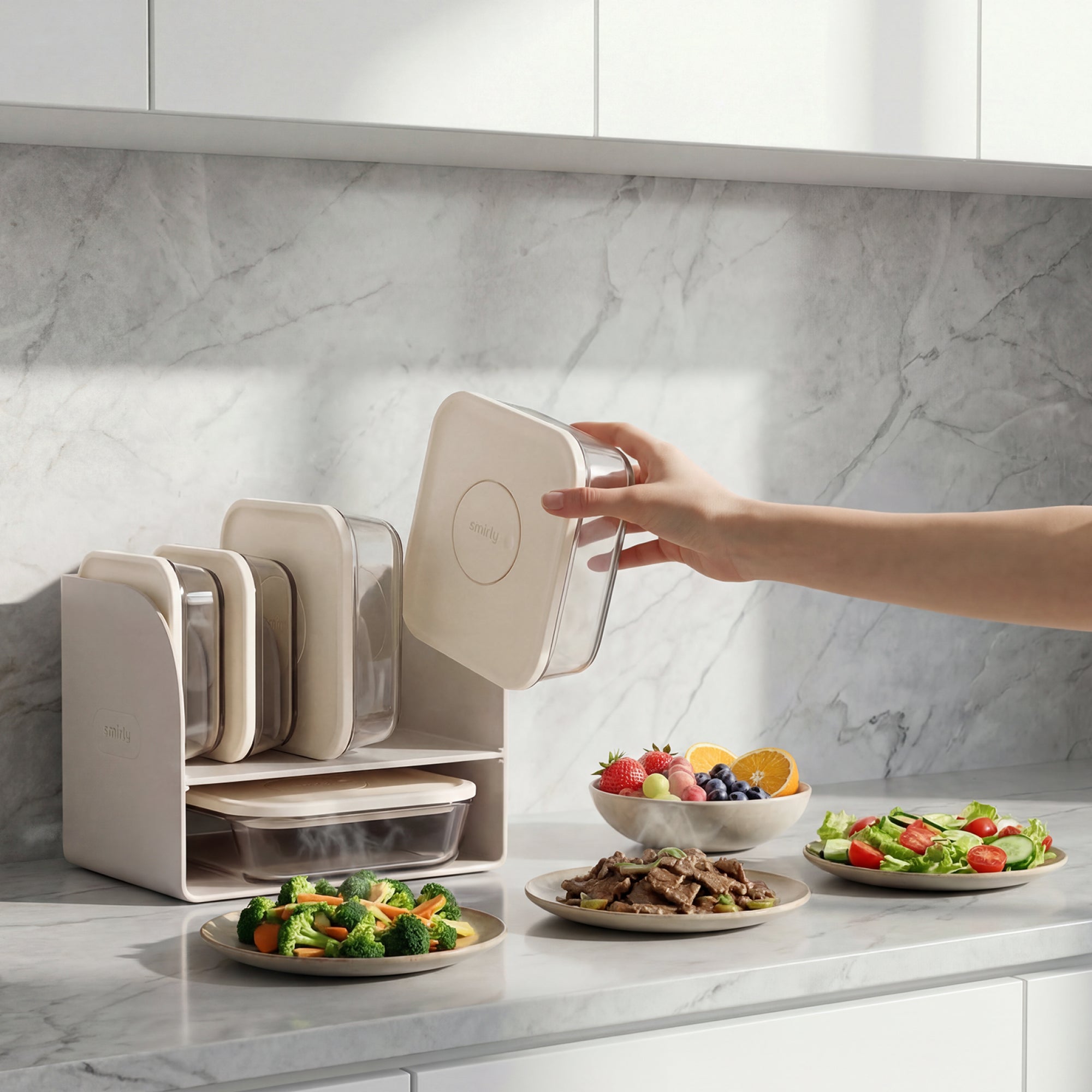 Glass Food Container - Cream White
