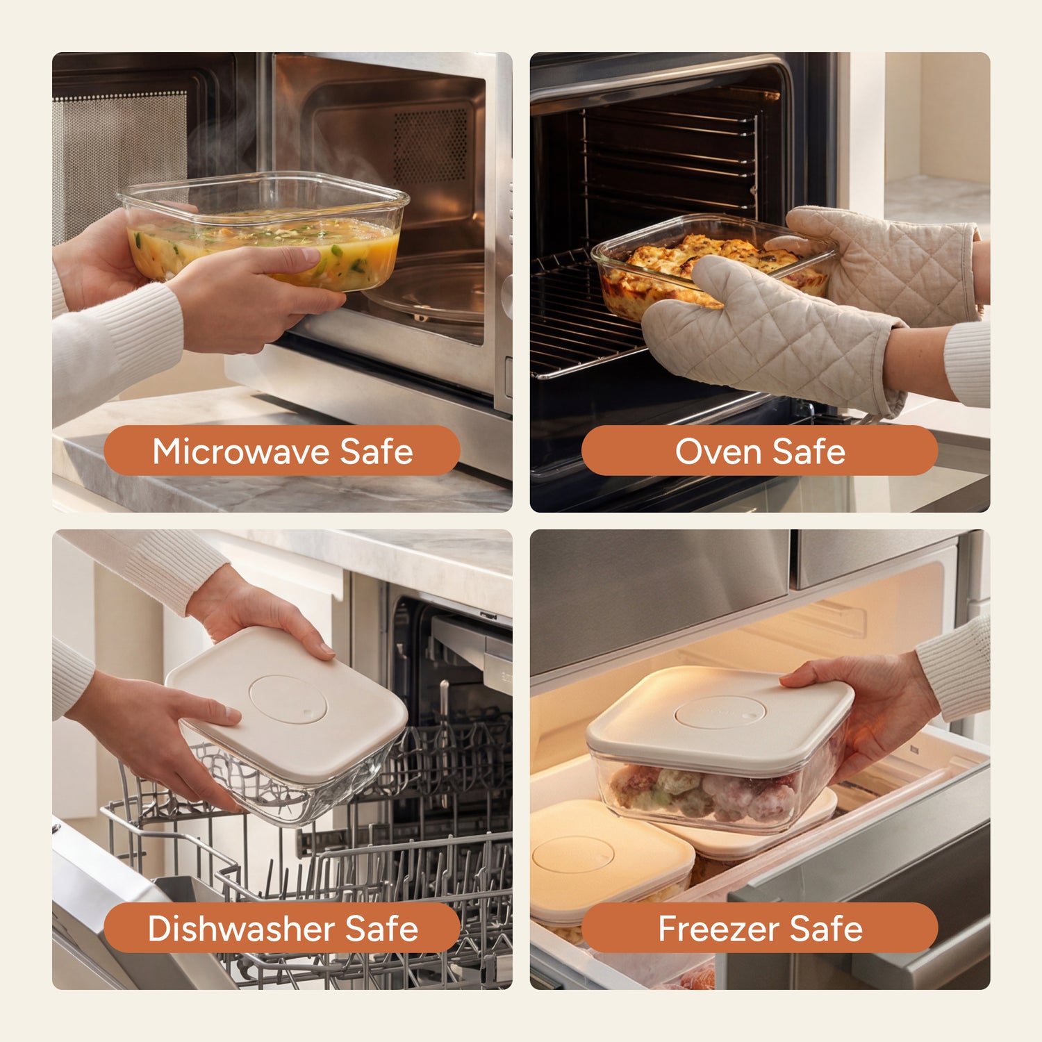 Glass Food Container - Cream White
