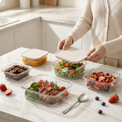 Glass Food Container - Cream White