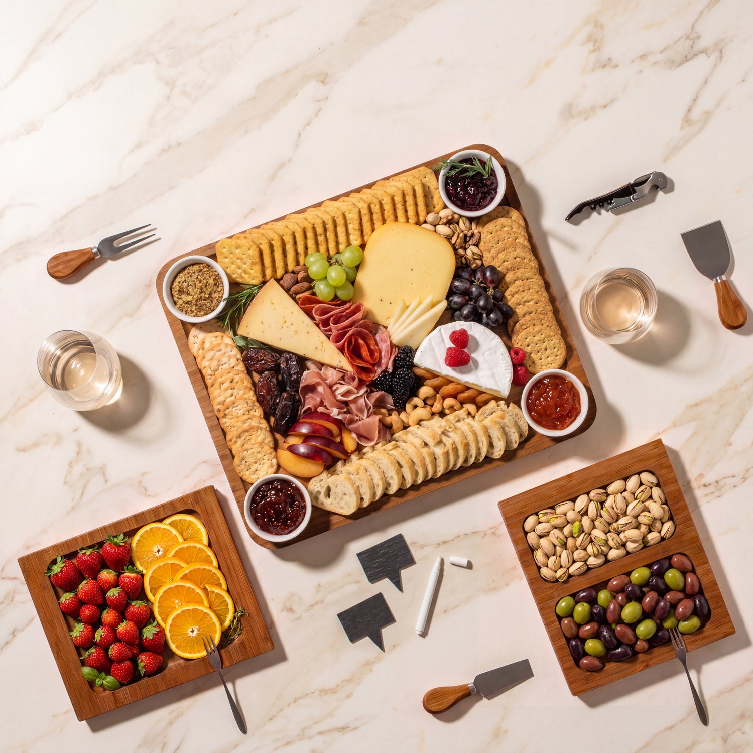 Carbonized Bamboo 3 Drawer Charcuterie Board Set