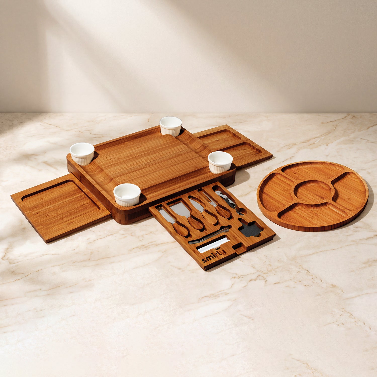 Carbonized Bamboo 3 Drawer Charcuterie Board Set