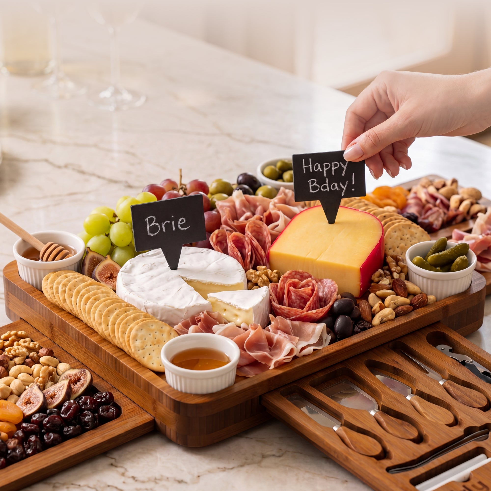 Carbonized Bamboo 3 Drawer Charcuterie Board Set