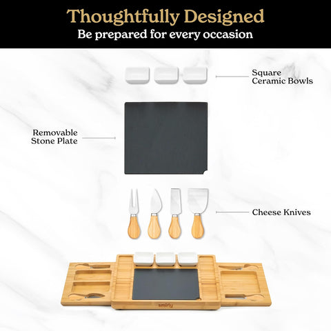SMIRLY Bamboo Cheese Board & Knife Set: Large Charcuterie Wooden