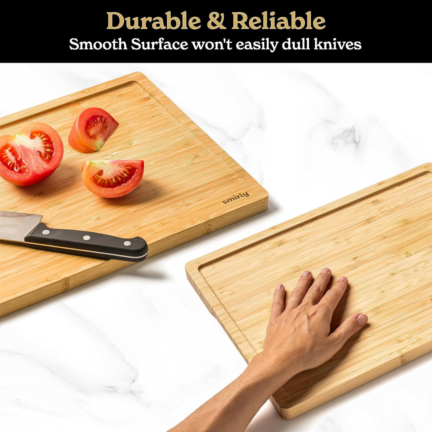 Smirly Bamboo Cutting Board for Kitchen: Set of 4 Butcher Block