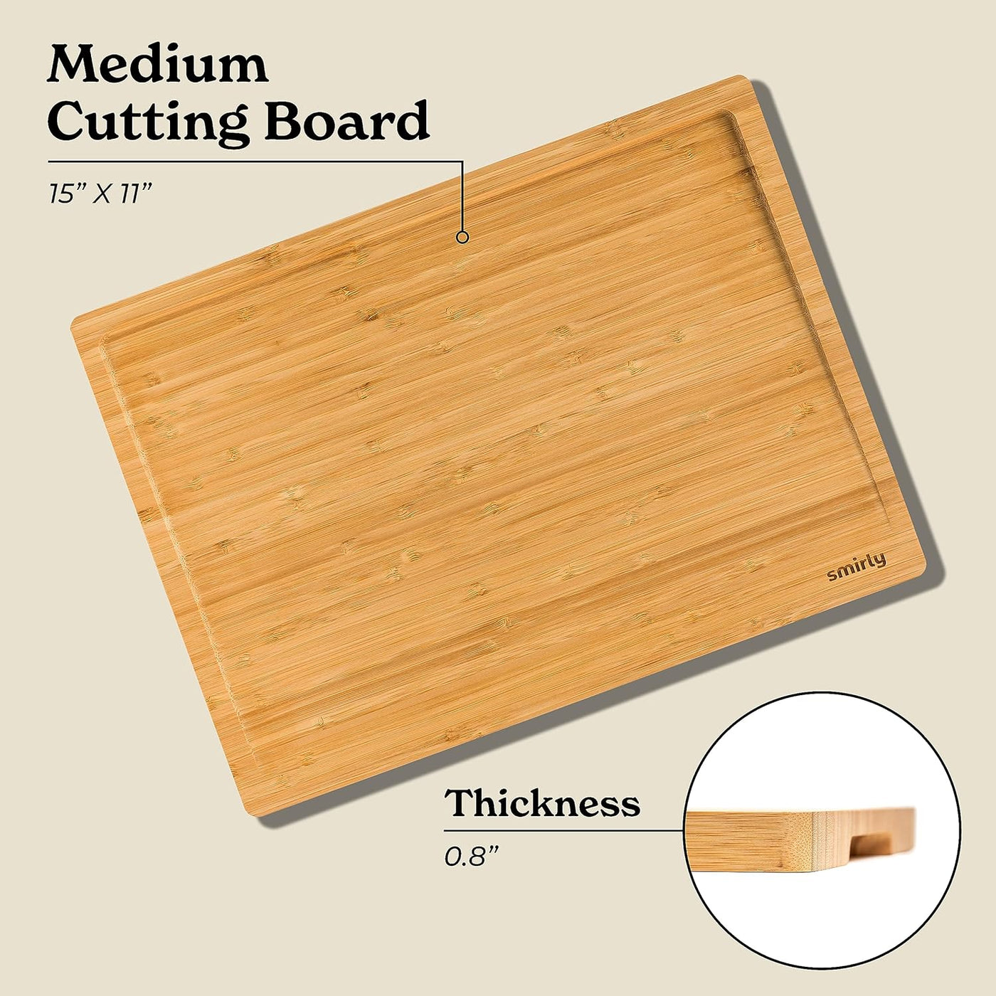Smirly 3 Pack Bamboo Cutting Board Set with Holder