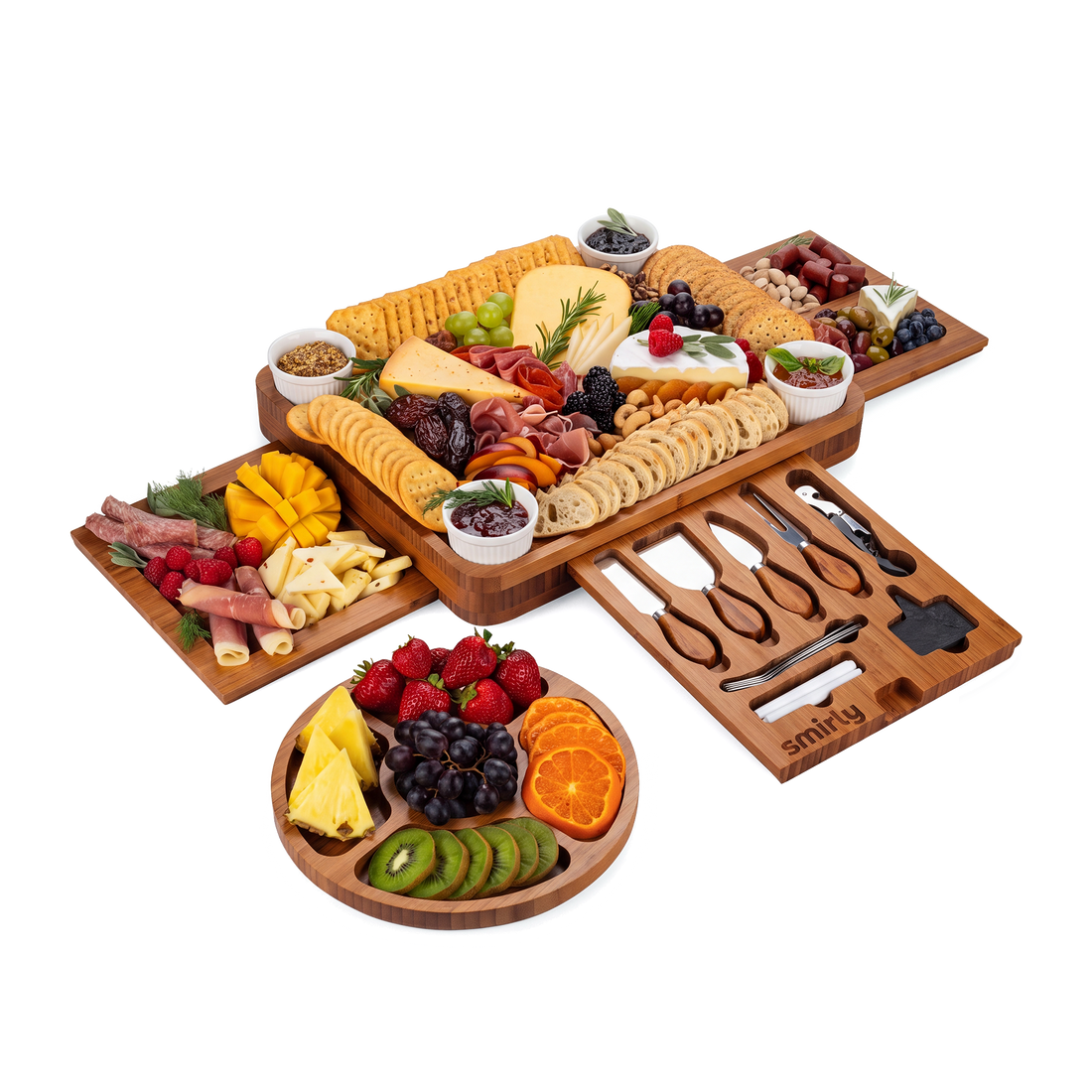 Carbonized Bamboo 3 Drawer Charcuterie Board Set
