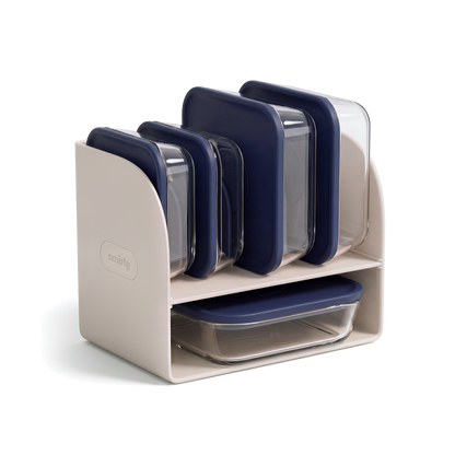 Glass Food Container Set, Set of 6, Blue