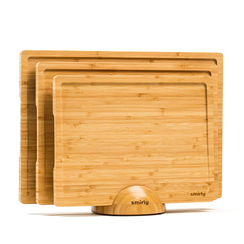 Smirly Bamboo Magnetic Cutting Board with Trays