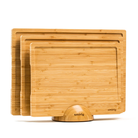 Smirly 3 Pack Bamboo Cutting Board Set with Dome Holder