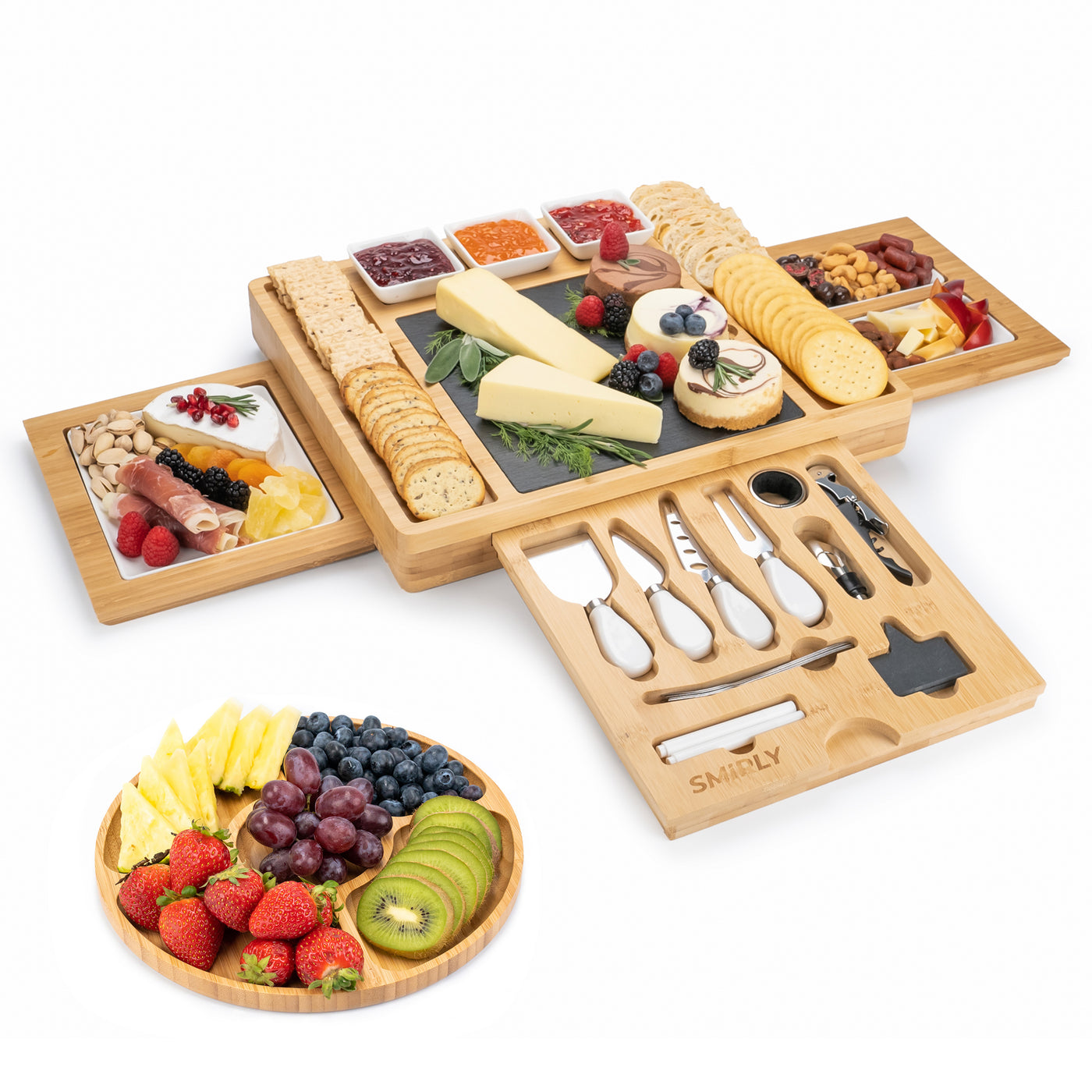 Smirly Premium Bamboo Charcuterie Cheese Board Serving Platter