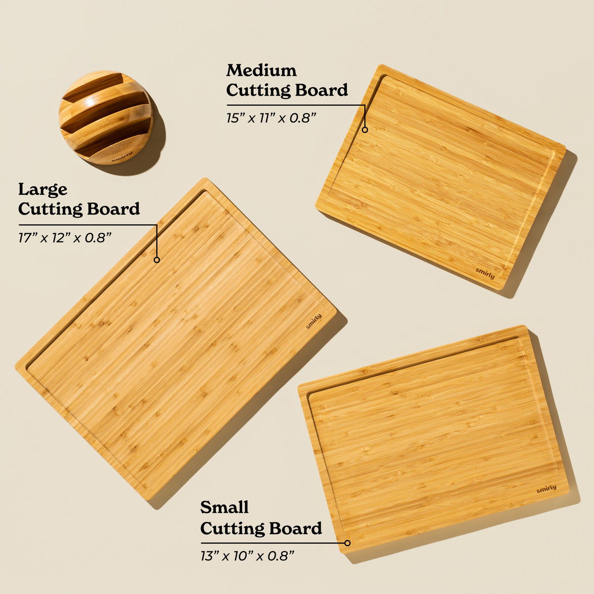 Smirly 3 Pack Bamboo Cutting Board Set with Dome Holder