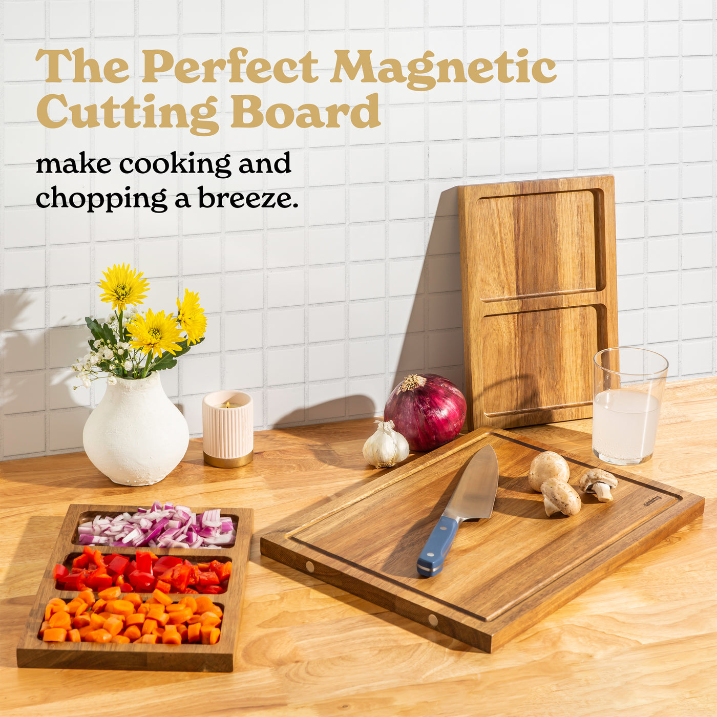 Large Magnetic Cutting Board Made from Walnut Wood